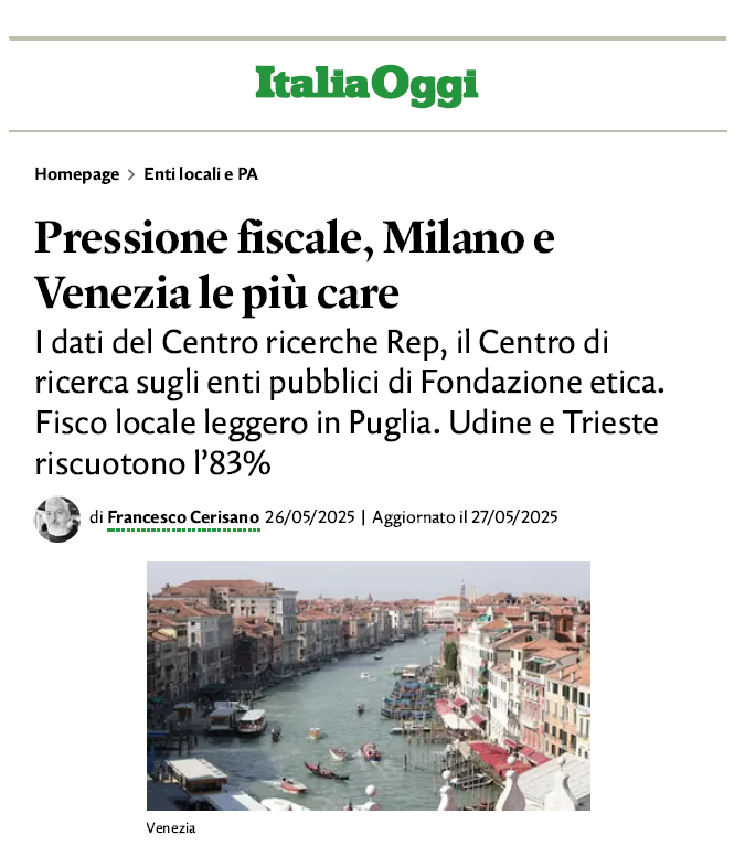 La nostra analisi dei Comuni capoluogo su Italia Oggi